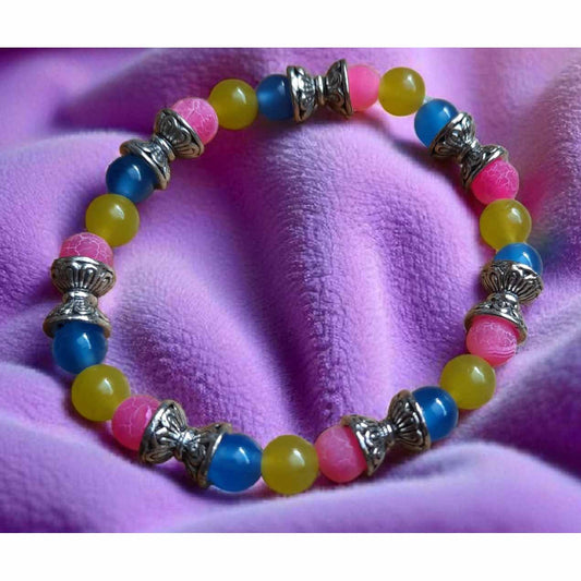 Agate Bracelet - Blue, Yellow, Pink