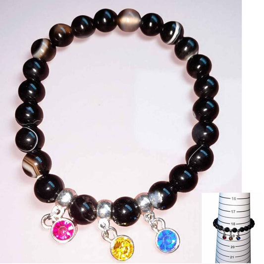 Agate Bracelet with Pink, Yellow & Blue Charms