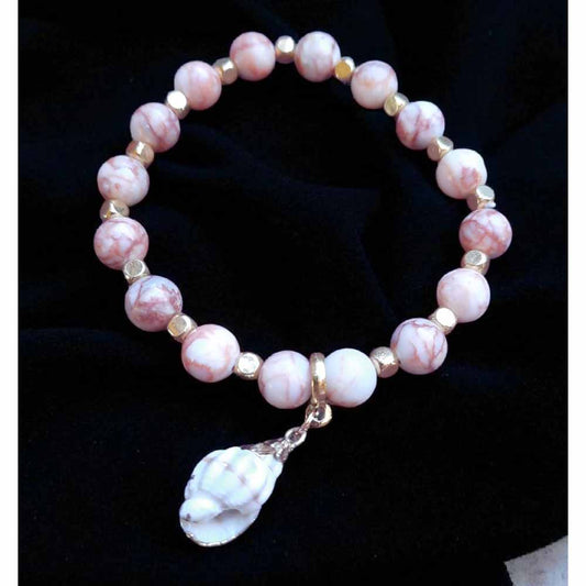 Rhodonite Bracelet with Shell Charm