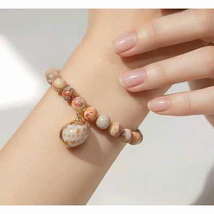 Rhodonite Bracelet with Shell Charm