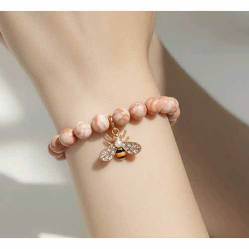 Rhodonite Bracelet with Bee Charm