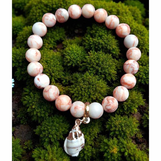 Rhodonite Bracelet with Shell Charm