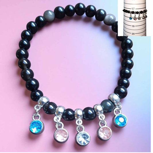 Black Stone Bracelet with Glass Charms
