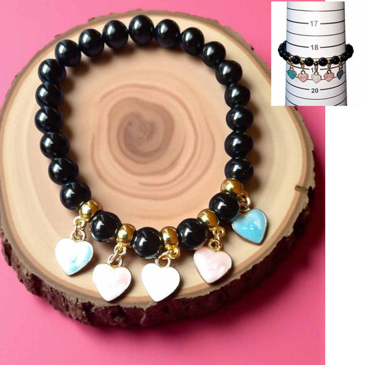 Onyx Beaded Bracelet with Heart Charms