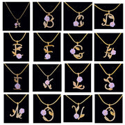Initial Necklaces with Mauve Coloured Flower