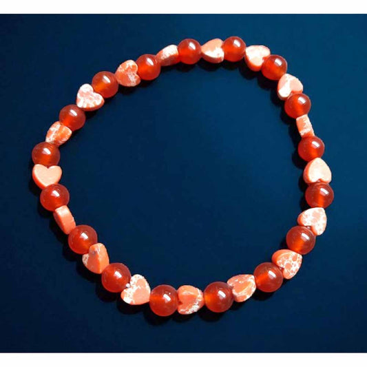 Carnelian & Stone Hearts Bracelet